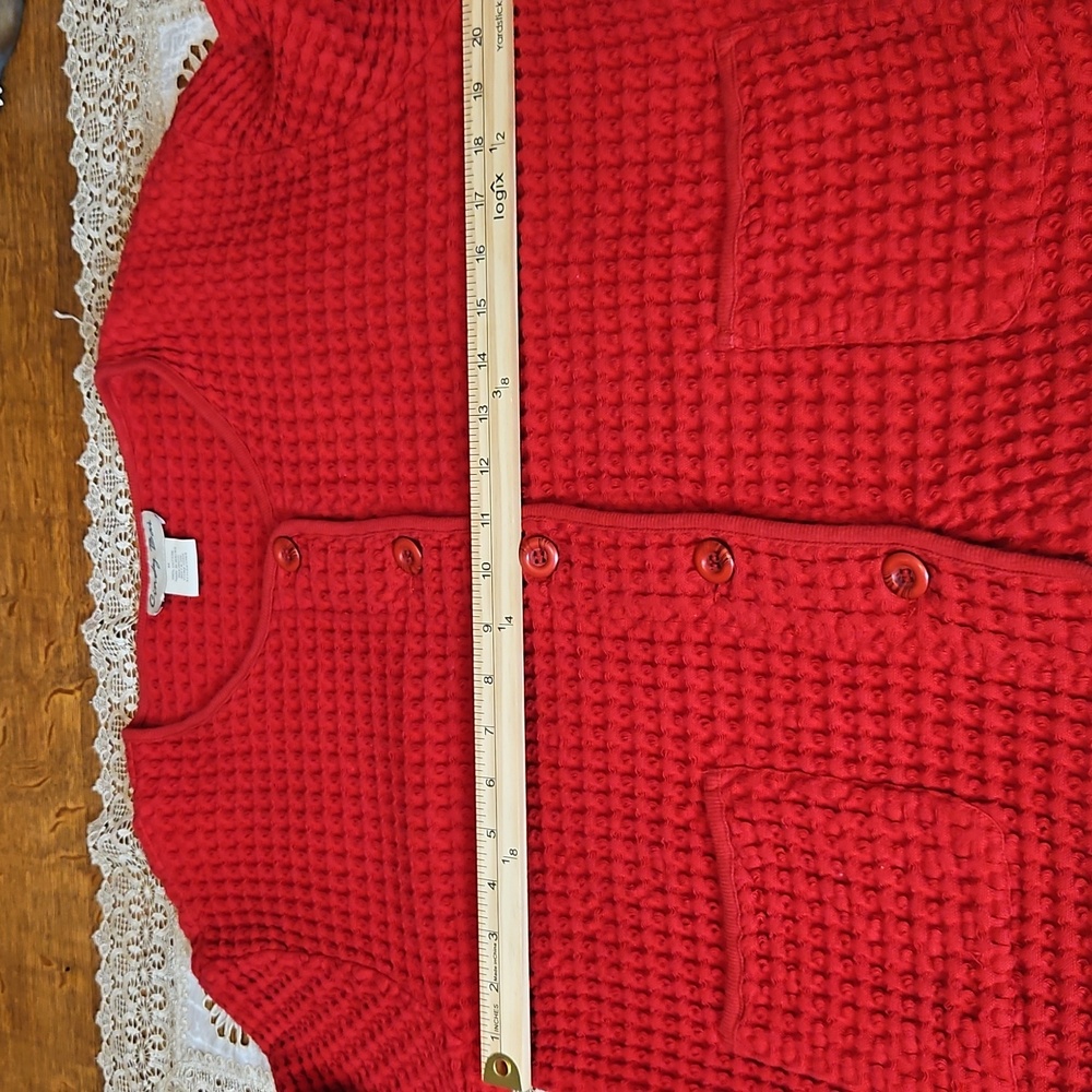 Vintage Cindy Bai Thick Waffle Knit Button- Up Cardigan With Front Pockets - Picture 8 of 11